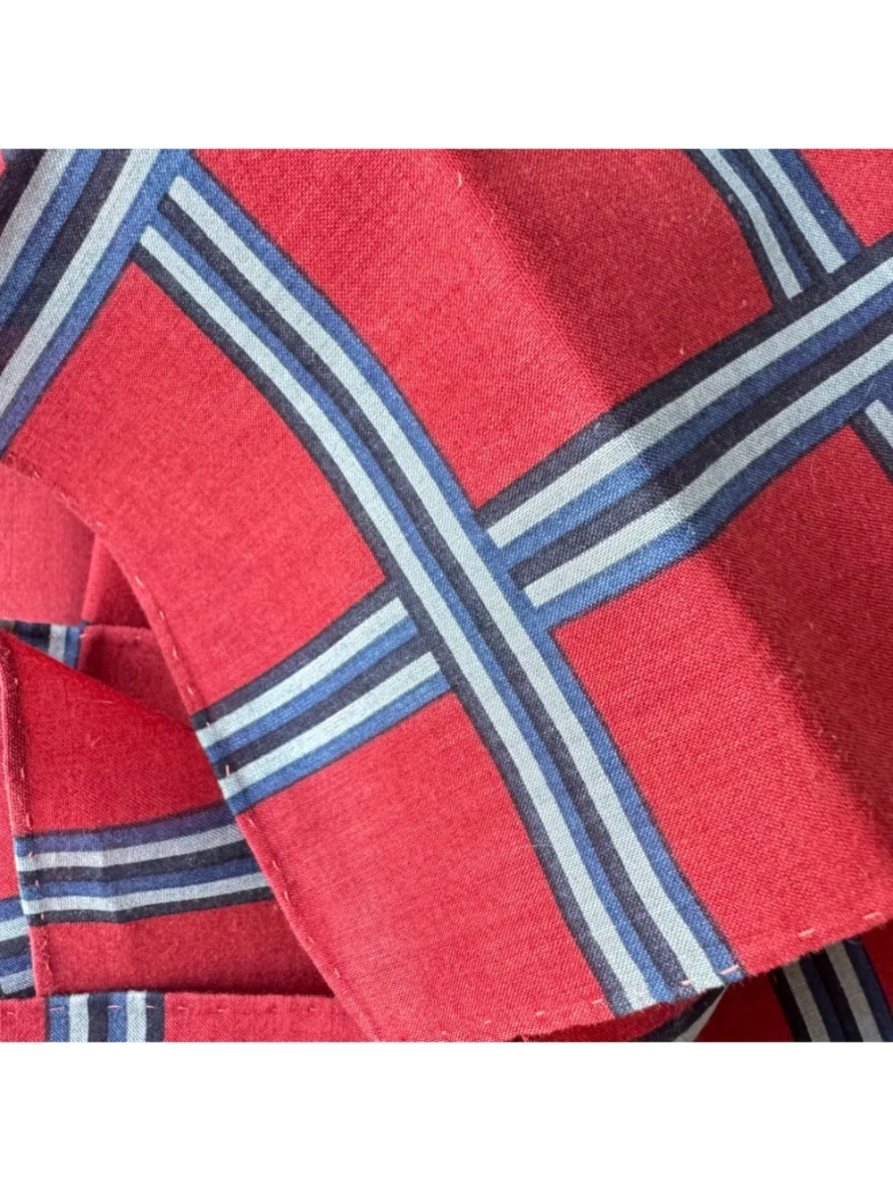 Vintage Yves Saint Laurent Plaid Scarf Red Blue Check Neckerchief Pocket Square